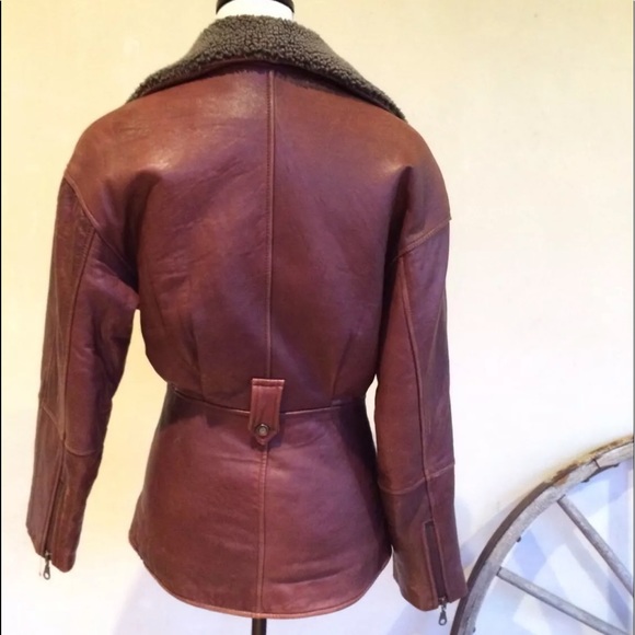 HURRICANE COLLECTION Gray Shearling & Brown Glove Soft Genuine Leather Jacket - Picture 4 of 11